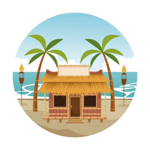 Immagine di Beach kiosk cartoon in round icon vector illustration graphic design
